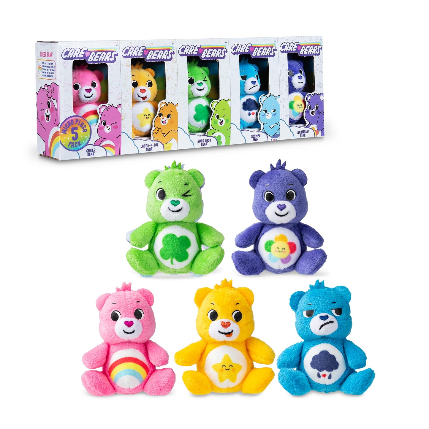 Micro Teenies Care Bears 3-Inch Micro Plush 5-Pack Treasure Box: Cheer, Grumpy, Good Luck, Laugh-A-Lot & Harmony Bear