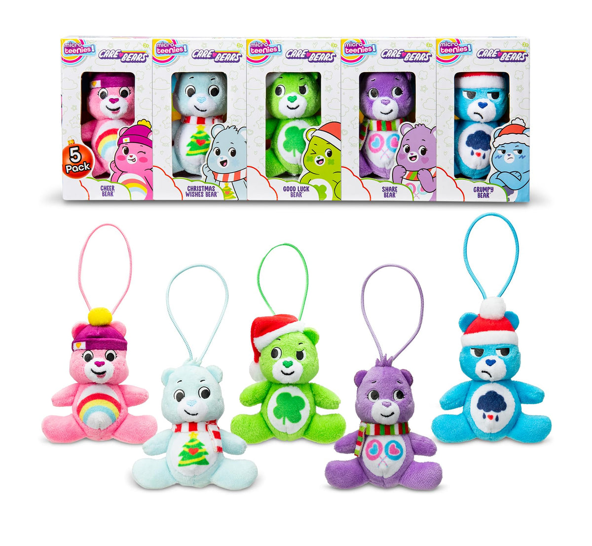 Micro Teenies Care Bears Holiday 5-Pack Treasure Box – 3-Inch Mini Plush Figures