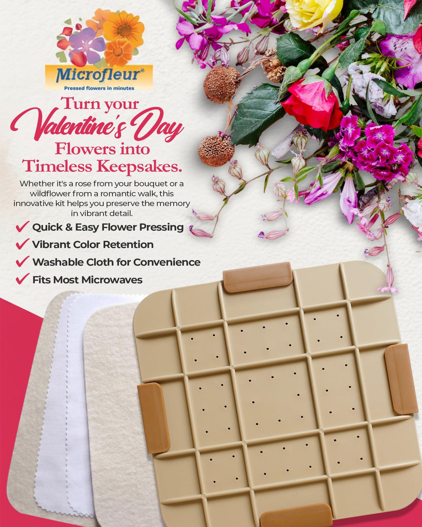 Microfleur Flower Preservation Press Kit — Portable, Quick Pressing for Flowers & Leaves