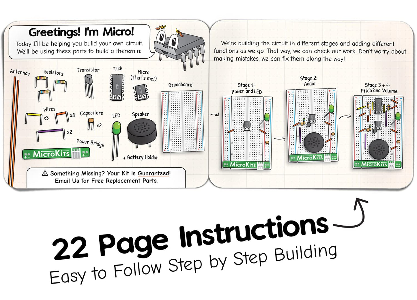 MicroKits Theremin Electronics Kit | Educational STEAM Kit for Kids & Grownups | No Tools Needed