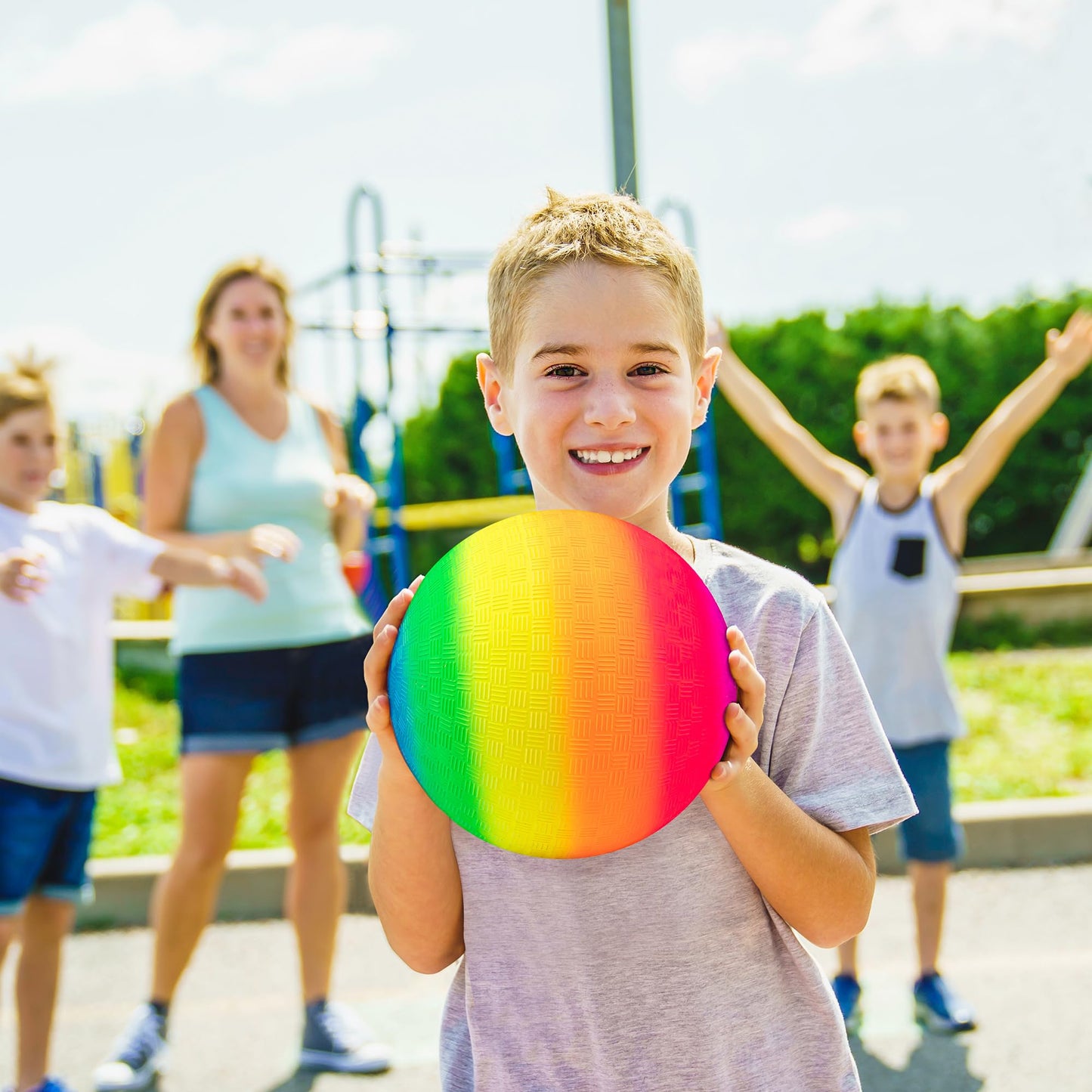 Micsoa Mic Playground Balls 8.5 Inch Rainbow Set – 4 Pack with Pump | Indoor & Outdoor Games