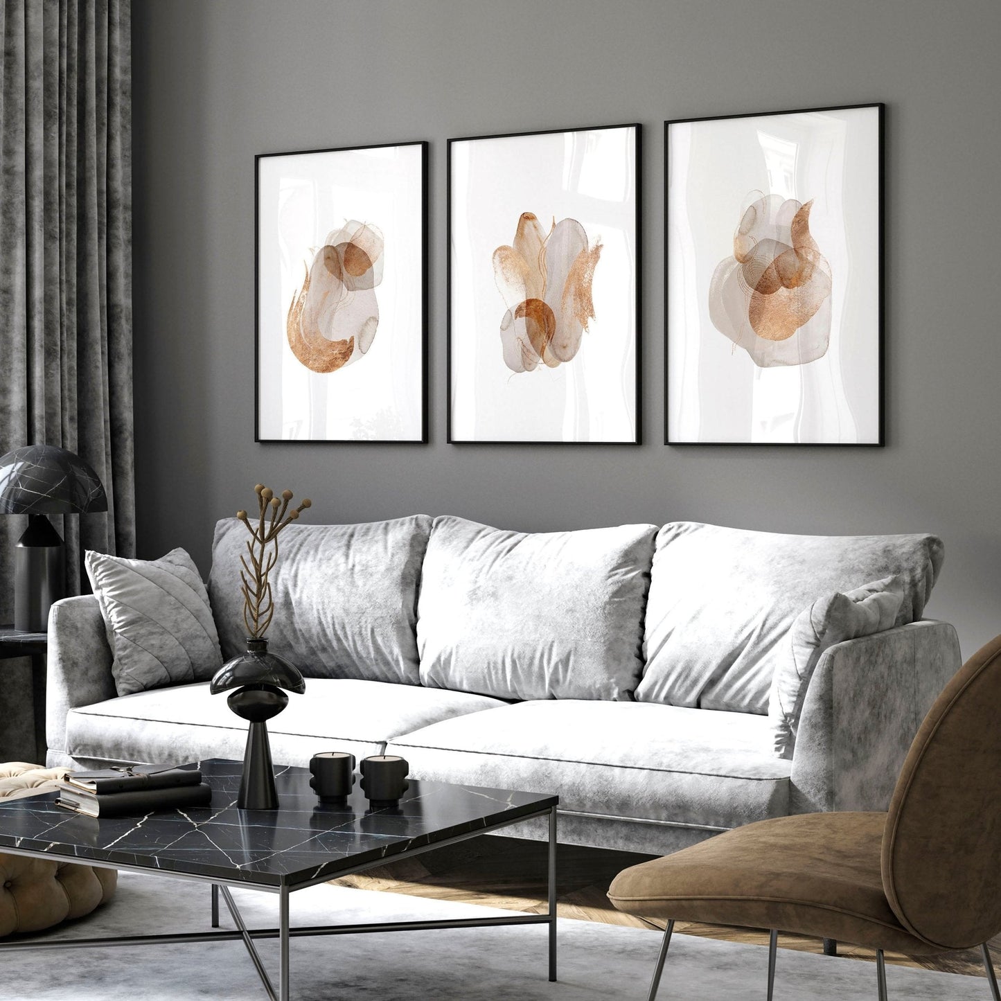 Set of 3 wall art Mid century modern style