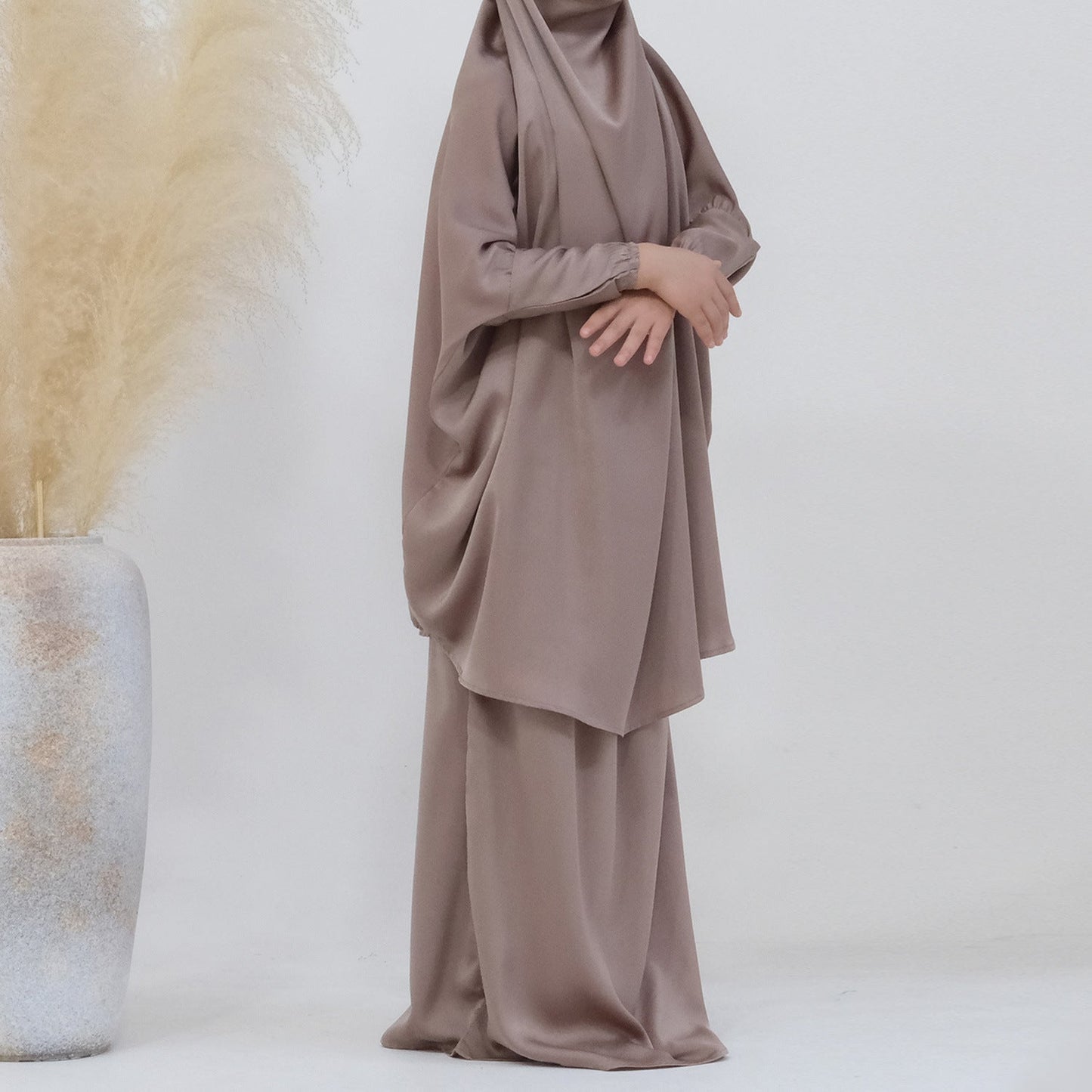 Middle Eastern Big Swing Solid Colour Children's Prayer Dress, Kids' Abaya Set, Girls' Prayer Dress