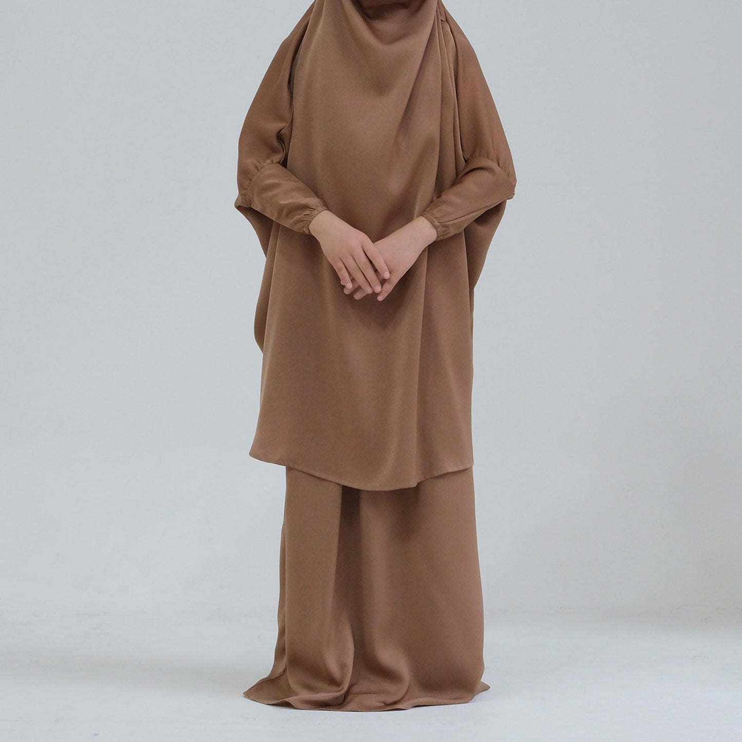 Middle Eastern Big Swing Solid Colour Children's Prayer Dress, Kids' Abaya Set, Girls' Prayer Dress