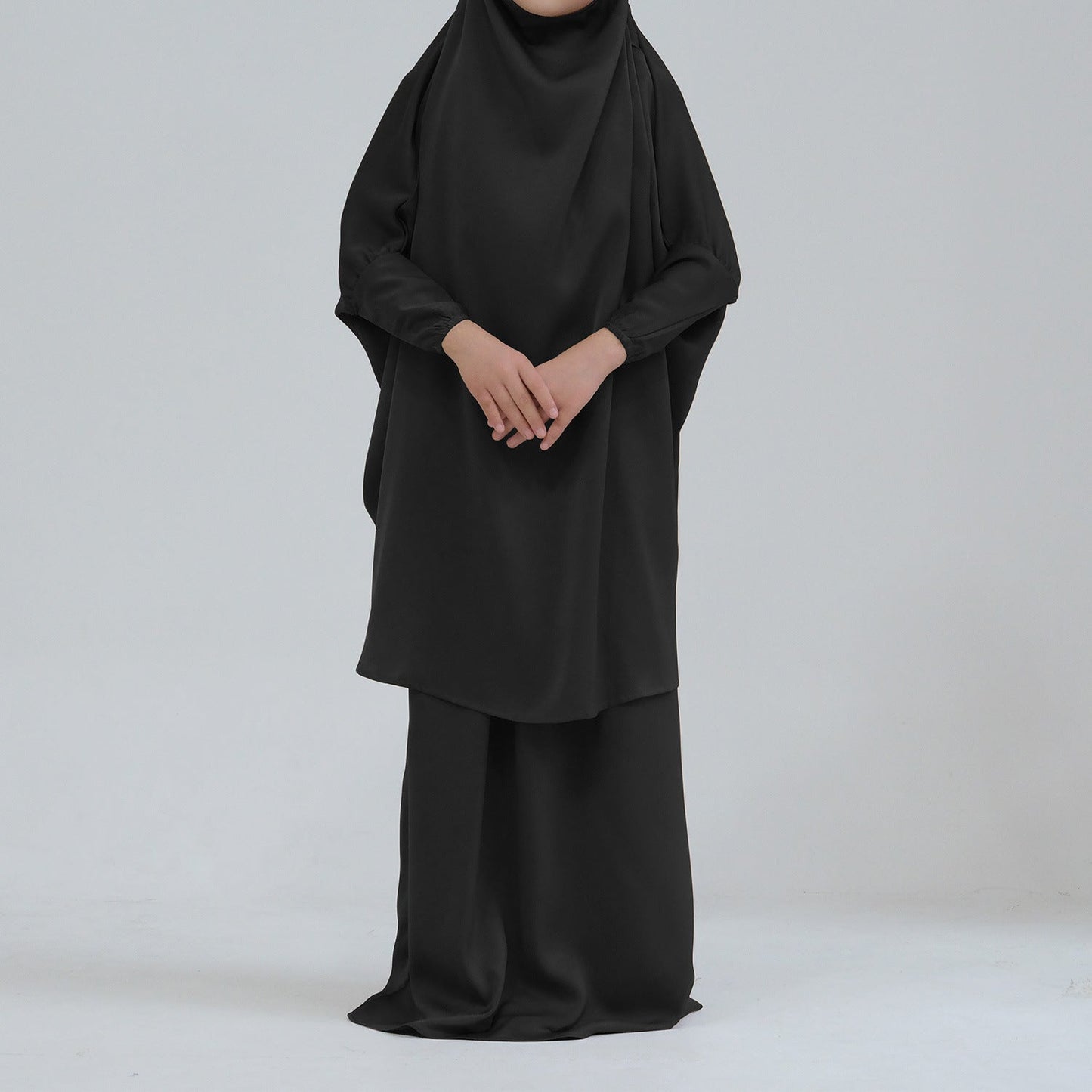 Middle Eastern Big Swing Solid Colour Children's Prayer Dress, Kids' Abaya Set, Girls' Prayer Dress