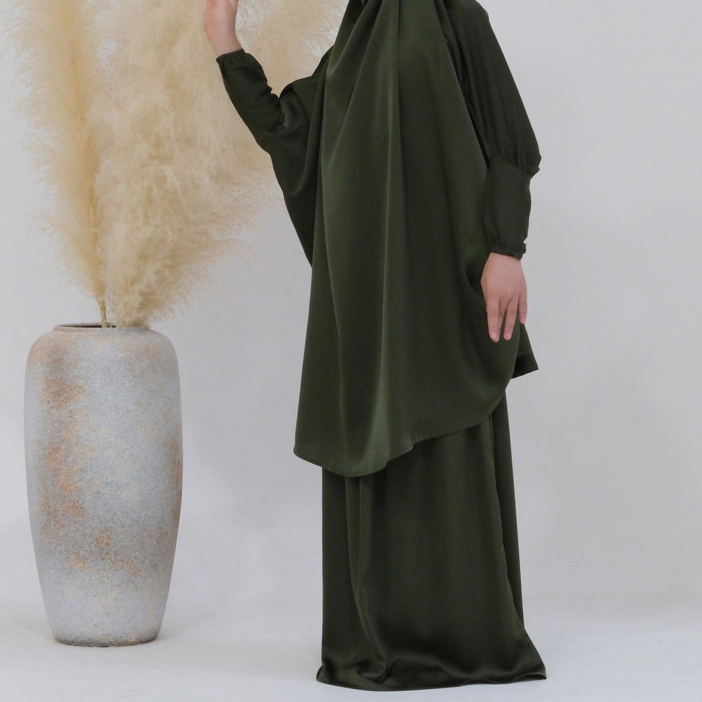 Middle Eastern Big Swing Solid Colour Children's Prayer Dress, Kids' Abaya Set, Girls' Prayer Dress