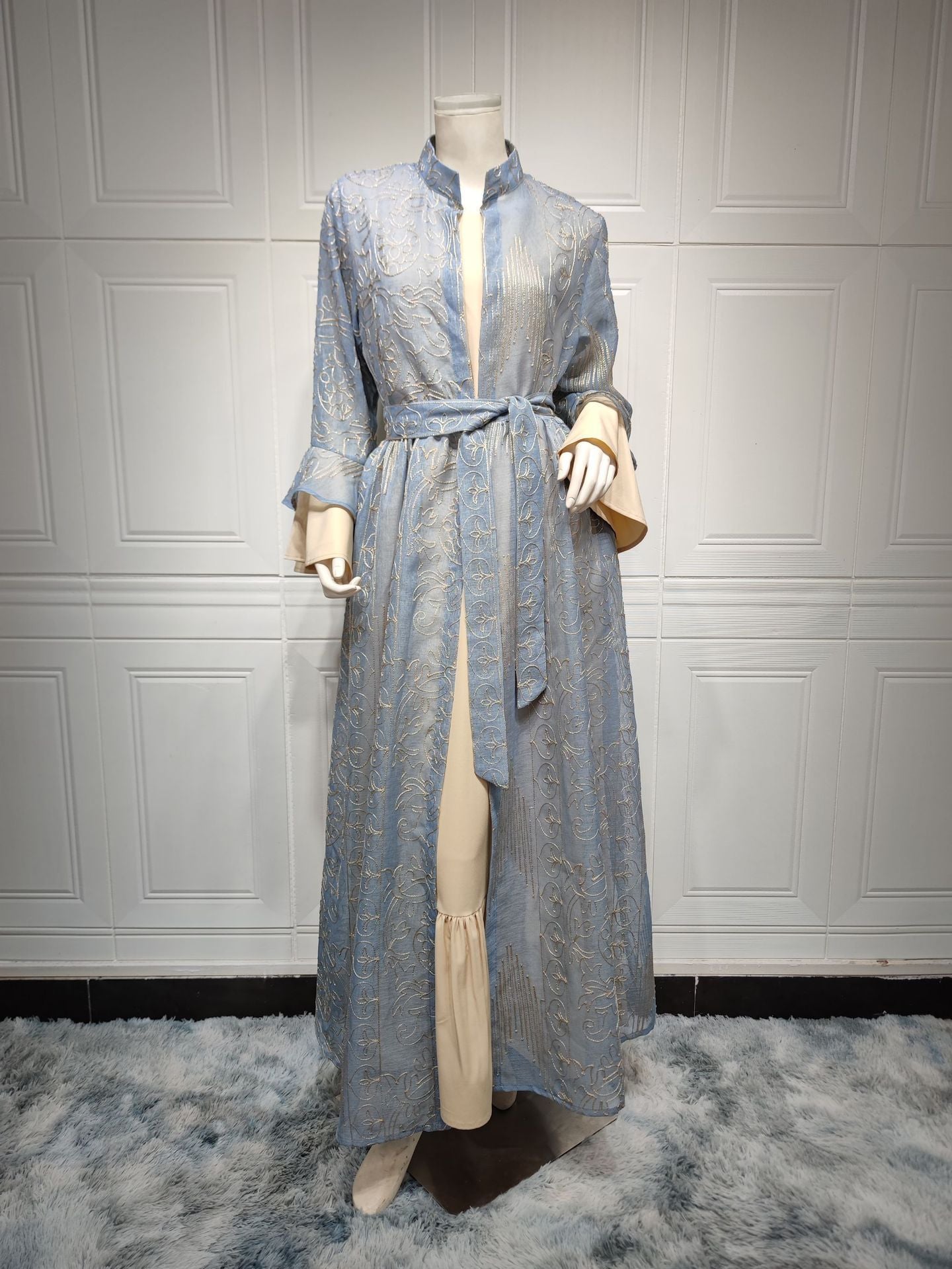Embroidered Cape Two-Pieces Set | Ruffle Sleeve Abaya Cape