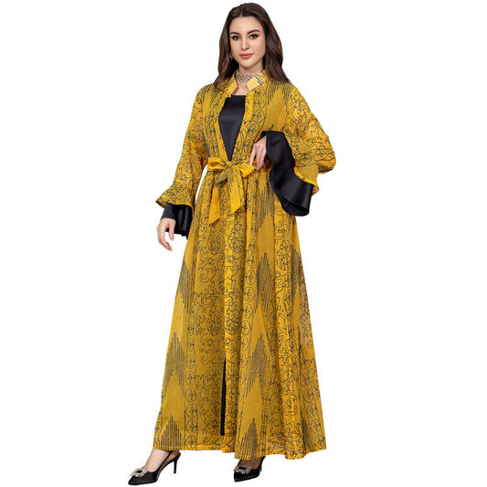 Embroidered Cape Two-Pieces Set | Ruffle Sleeve Abaya Cape