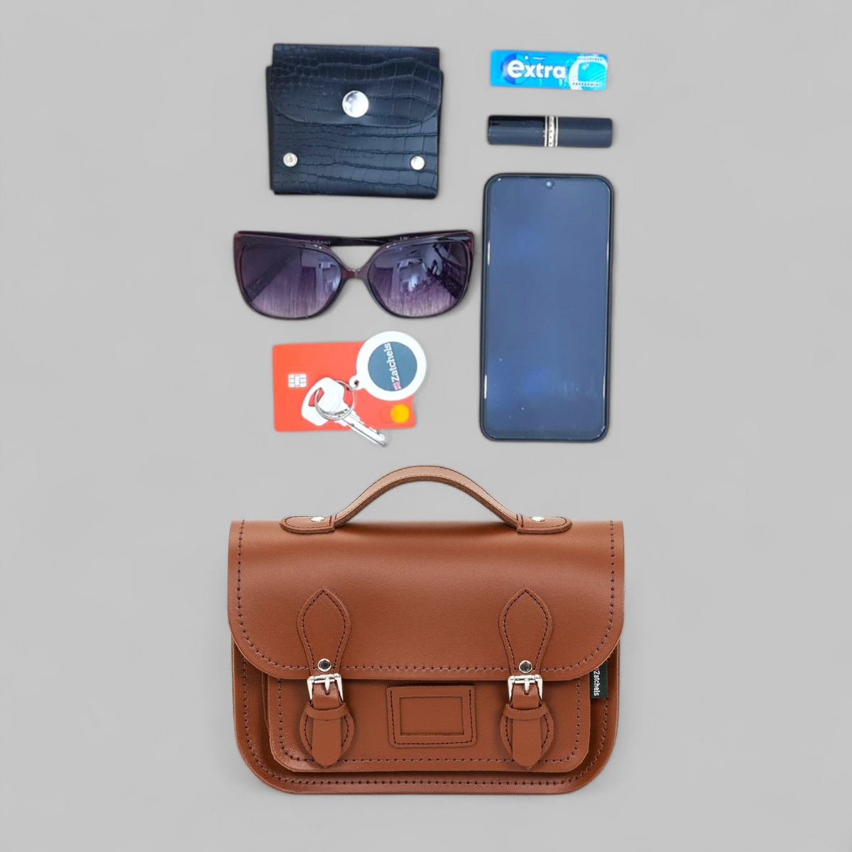 Leather Midi Satchel - Iced Coffee