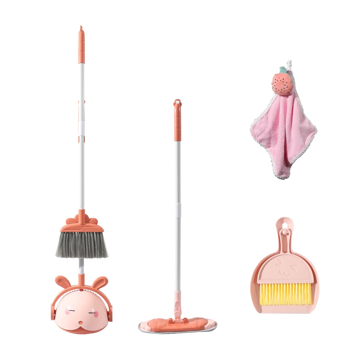 Midoneat Kids Cleaning Toy Set Pink – 6pc Pretend Play Broom, Mop & Dustpan