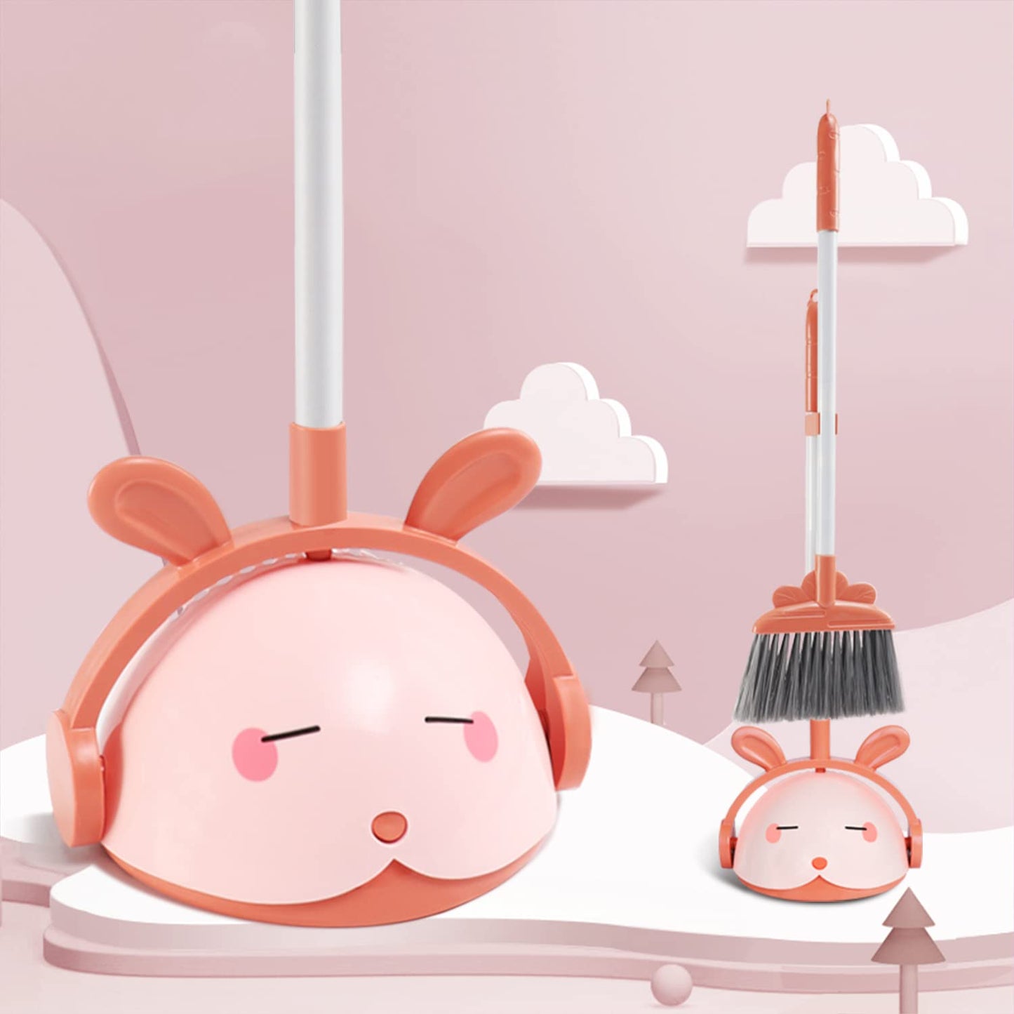 Midoneat Kids Cleaning Toy Set Pink – 6pc Pretend Play Broom, Mop & Dustpan