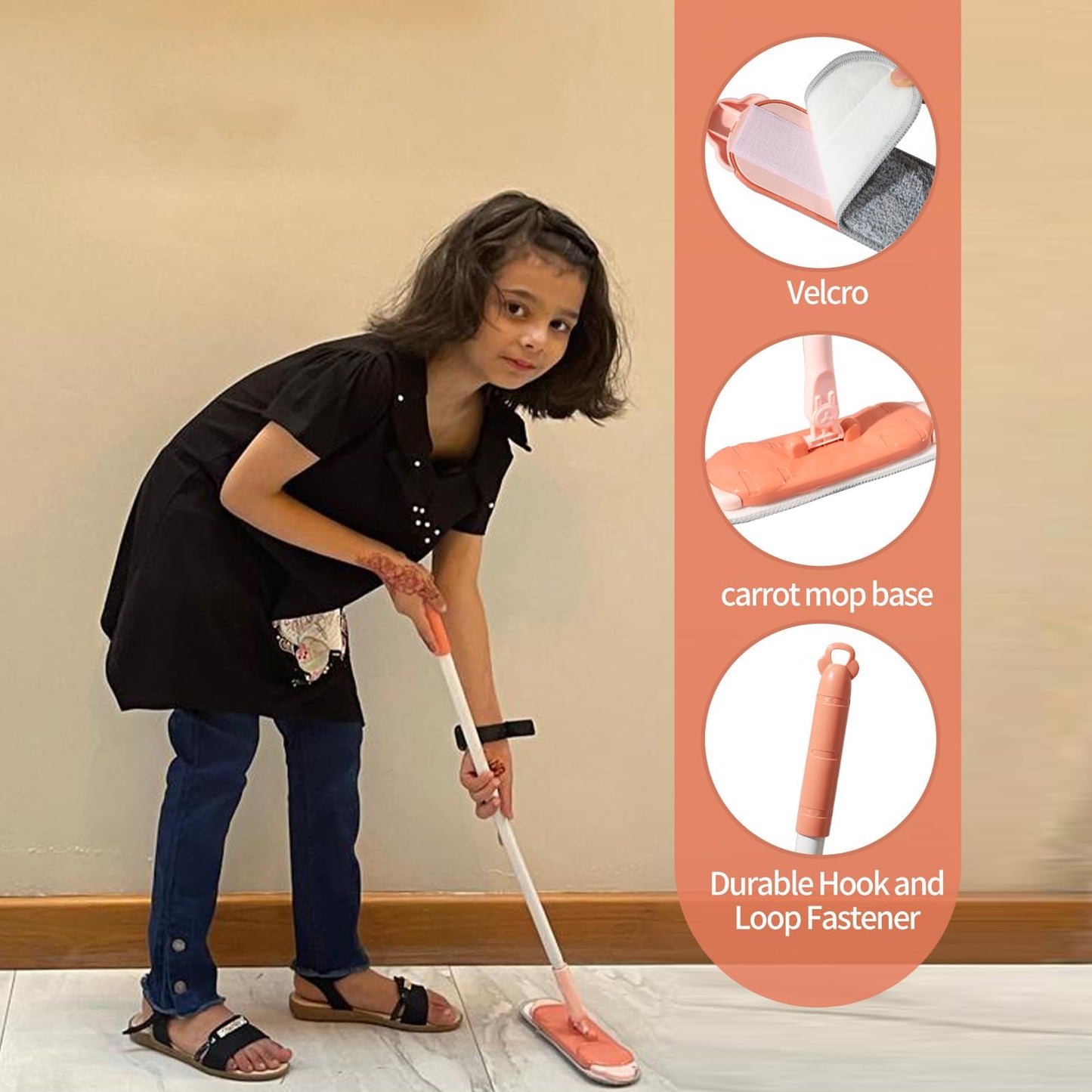Midoneat Kids Cleaning Toy Set Pink – 6pc Pretend Play Broom, Mop & Dustpan