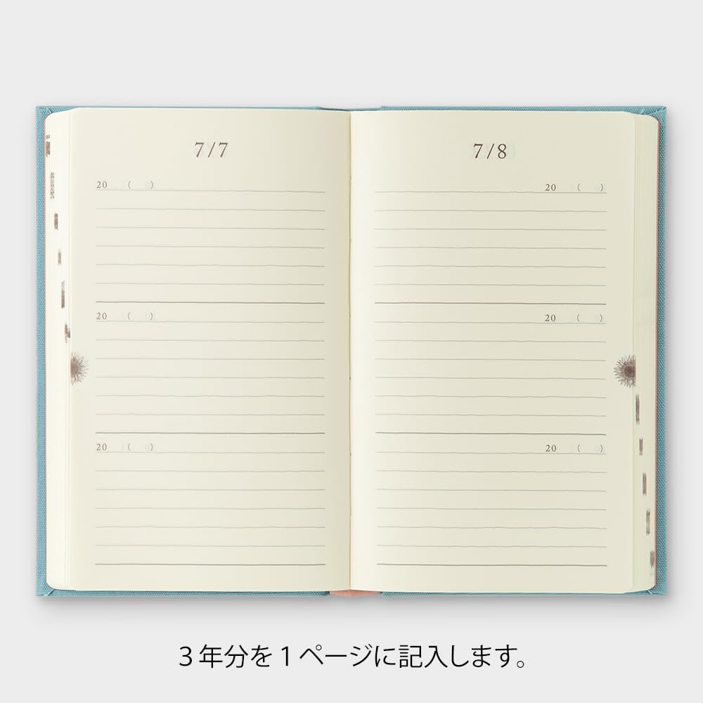 Midori Phil Design Three Years Diary – 3-Year Daily Record with Light Blue Case