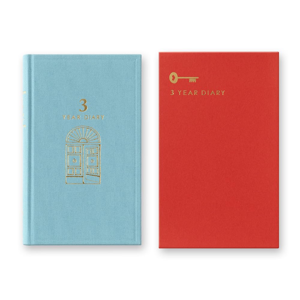Midori Phil Design Three Years Diary – 3-Year Daily Record with Light Blue Case