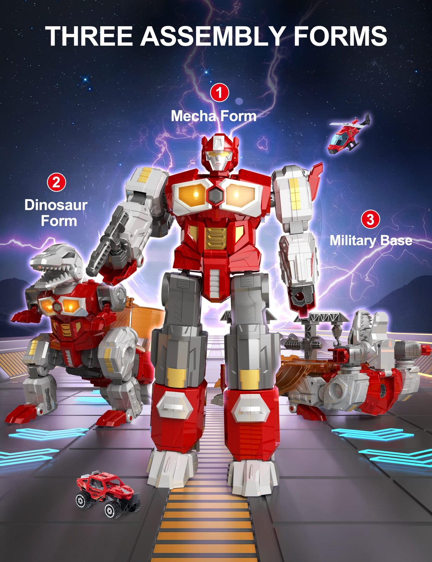 MIEBELY Transforming Toys: Magnetic Dinosaur Robot Action Figures | Mecha, Dinosaur & Runway Transformations