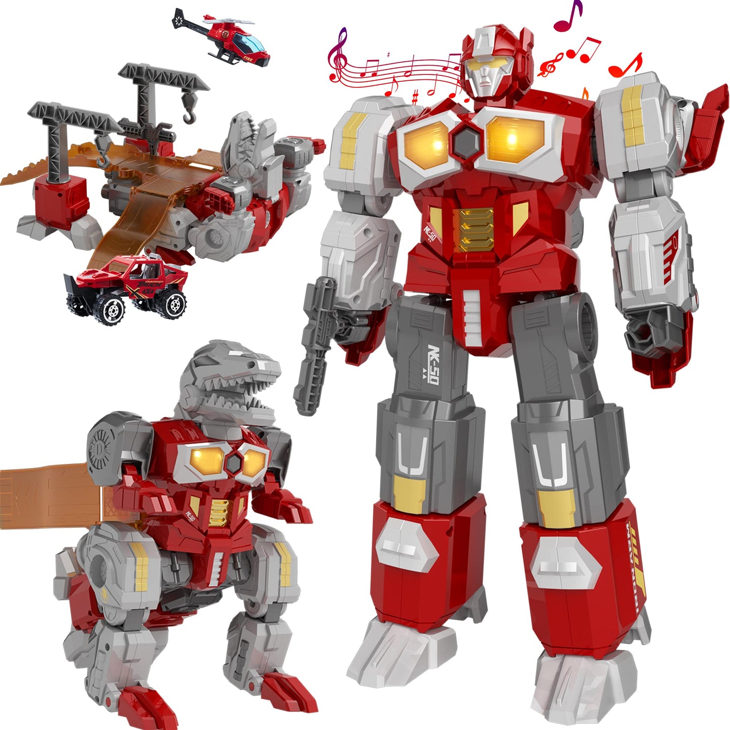 MIEBELY Transforming Toys: Magnetic Dinosaur Robot Action Figures | Mecha, Dinosaur & Runway Transformations