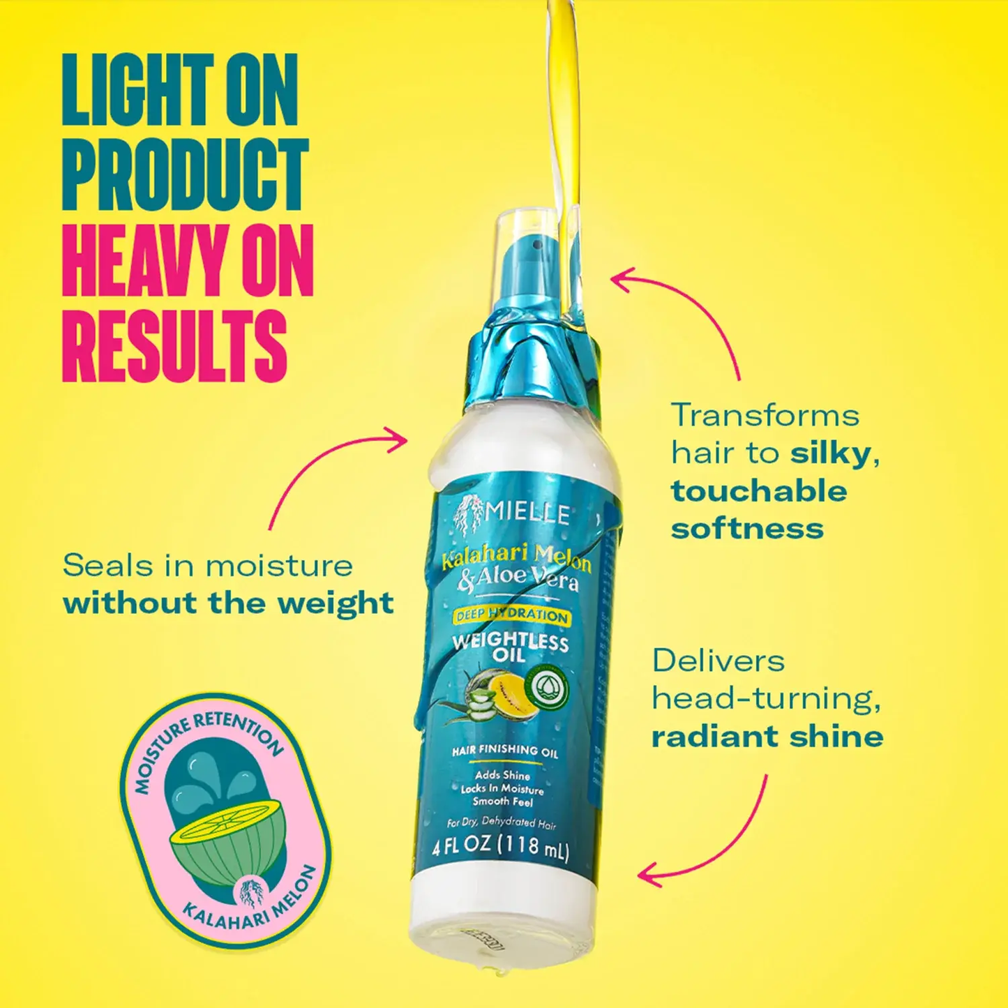 Mielle Kalahari Melon & Aloe Vera Deep Hydration Weightless Oil Moisture & Shine for Dry Hair 118 ml/4.0 oz
