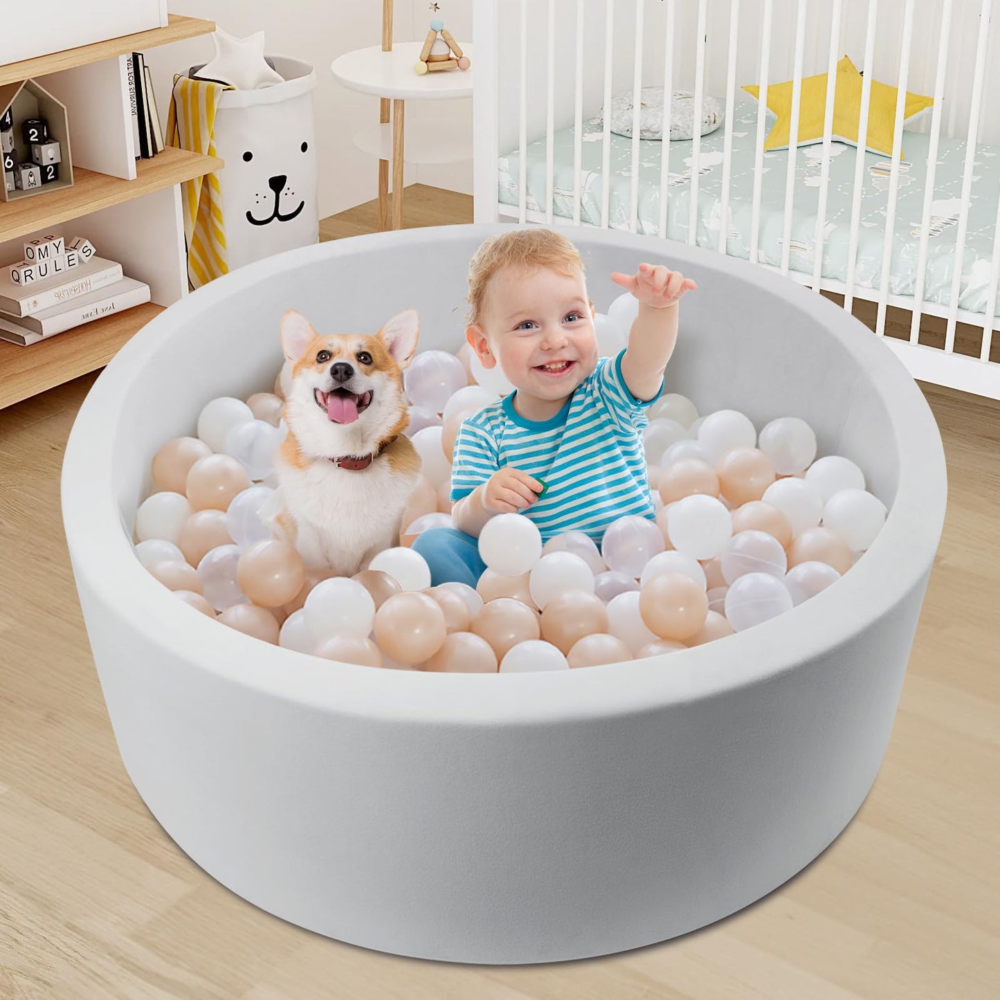 Miereirl Ball Pit for Toddlers – Foam Indoor Playpen, 35.4 x 11.8 in, Grey