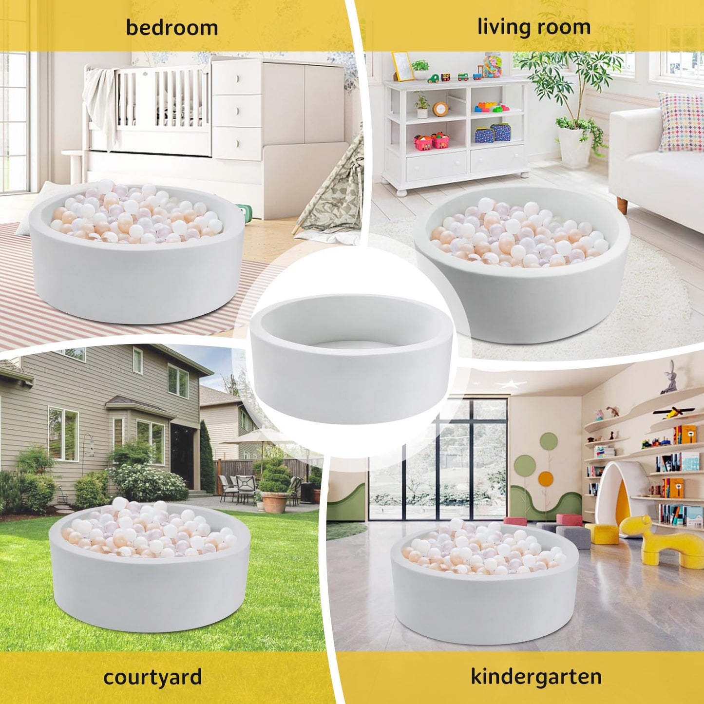 Miereirl Ball Pit for Toddlers – Foam Indoor Playpen, 35.4 x 11.8 in, Grey