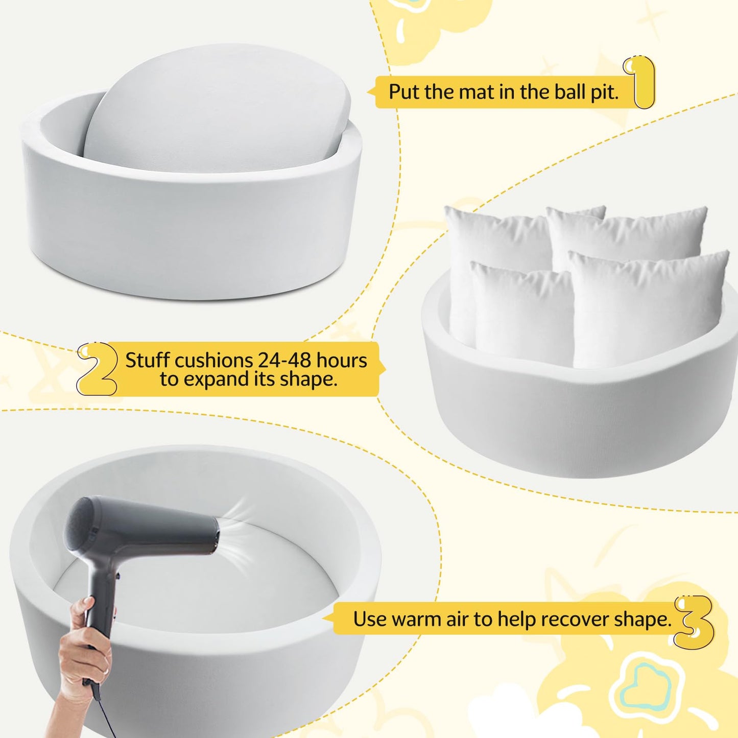 Miereirl Ball Pit for Toddlers – Foam Indoor Playpen, 35.4 x 11.8 in, Grey