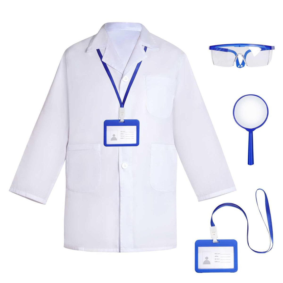 Mifengda Doctor Scientist Costume for Kids – Lab Coat, Goggles & Accessories (XS, Blue)