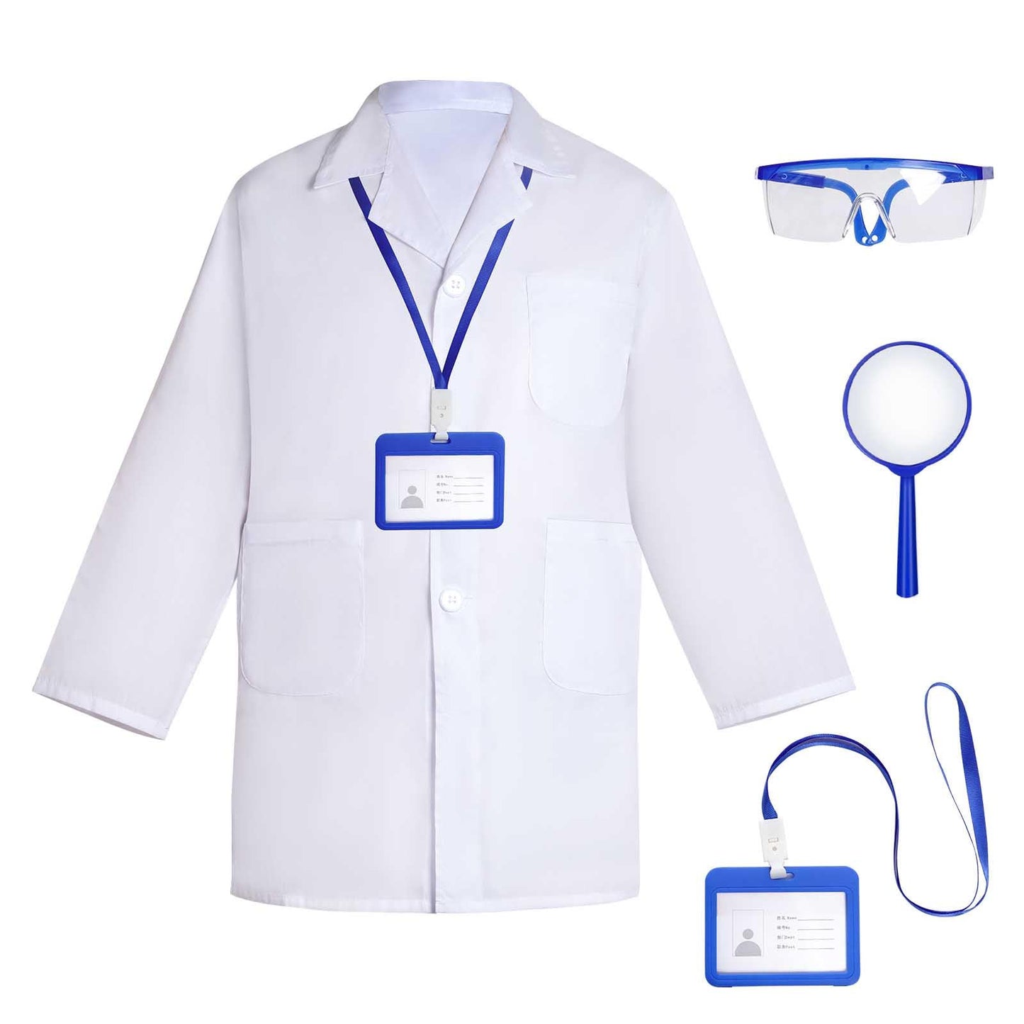Mifengda Doctor Scientist Kids Lab Coat & Goggles Costume – Small Blue