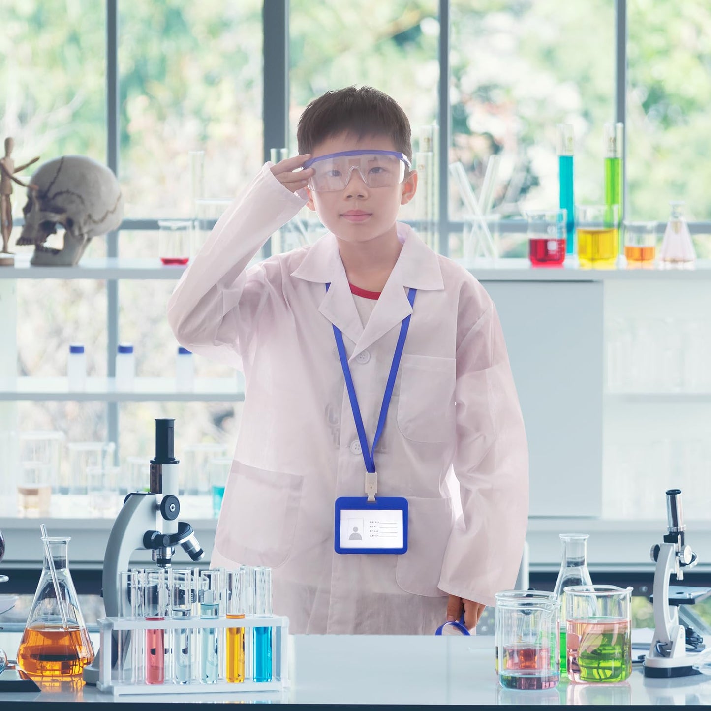 Mifengda Doctor Scientist Kids Lab Coat & Goggles Costume – Small Blue