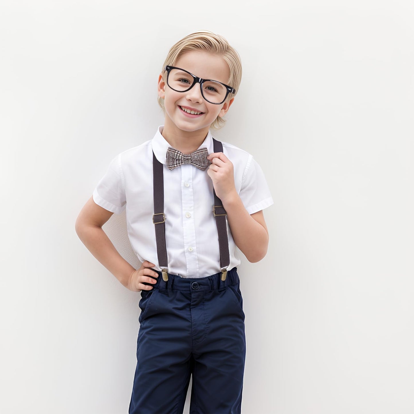 mifengda Kids Old Man Costume – 1920s Grandpa Outfit with Beard, Eyebrows, Suspenders, Bow Tie, Glasses