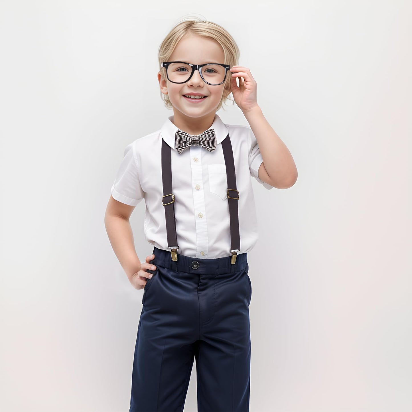 mifengda Kids Old Man Costume – 1920s Grandpa Outfit with Beard, Eyebrows, Suspenders, Bow Tie, Glasses