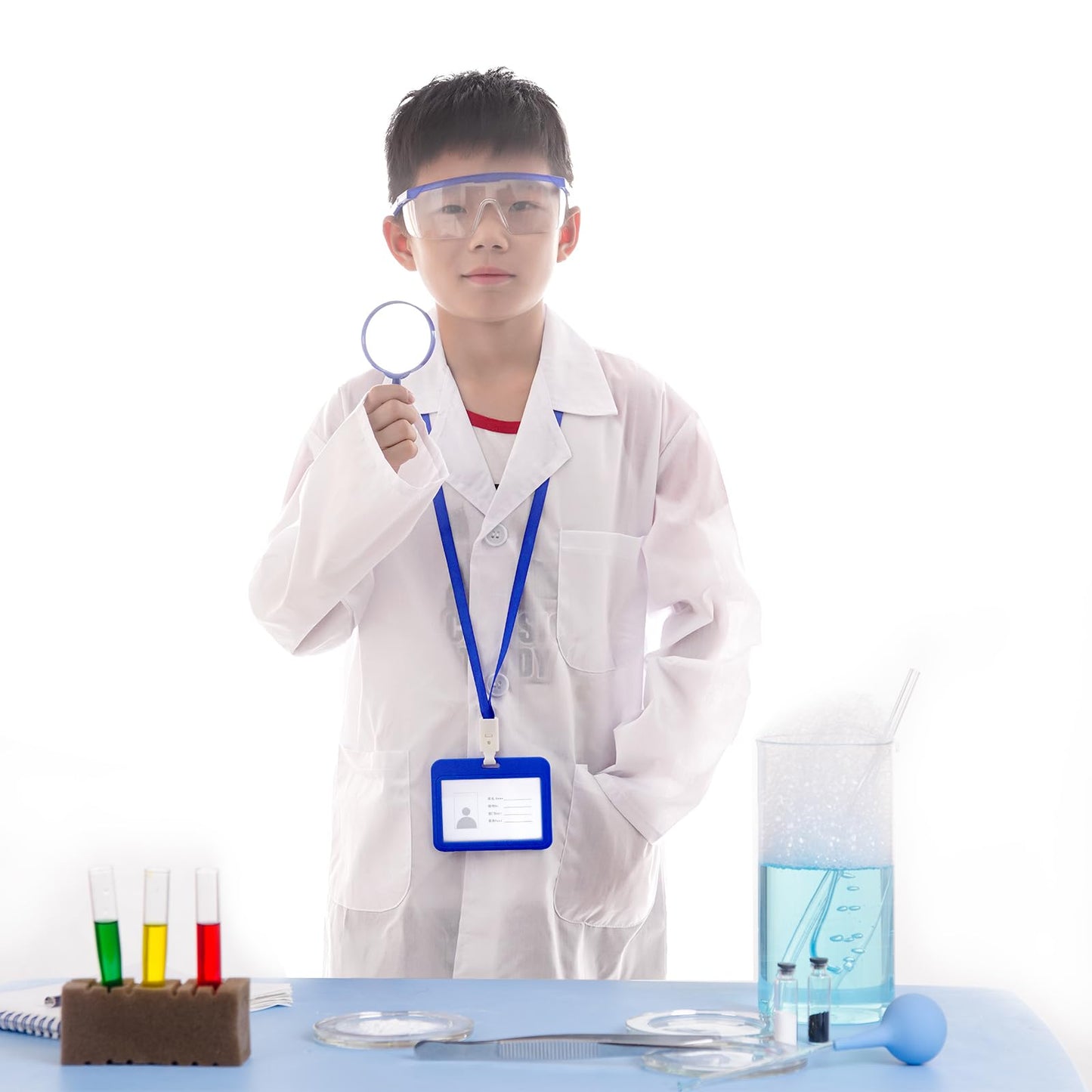 Mifengda Doctor Scientist Kids Lab Coat & Goggles Costume – Small Blue