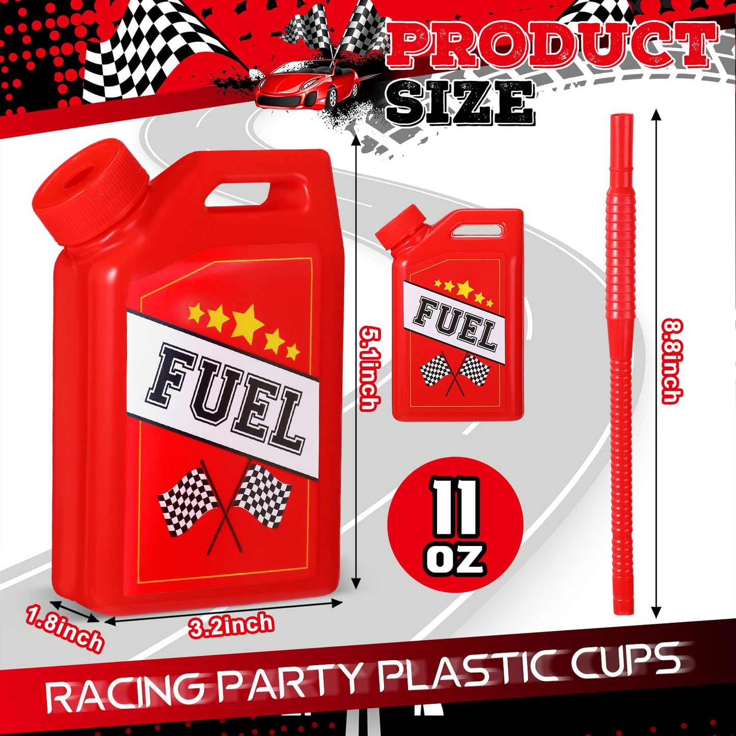 Mifoci 12 Pack Race Car Cups – 11 oz with Straws for Kids Parties