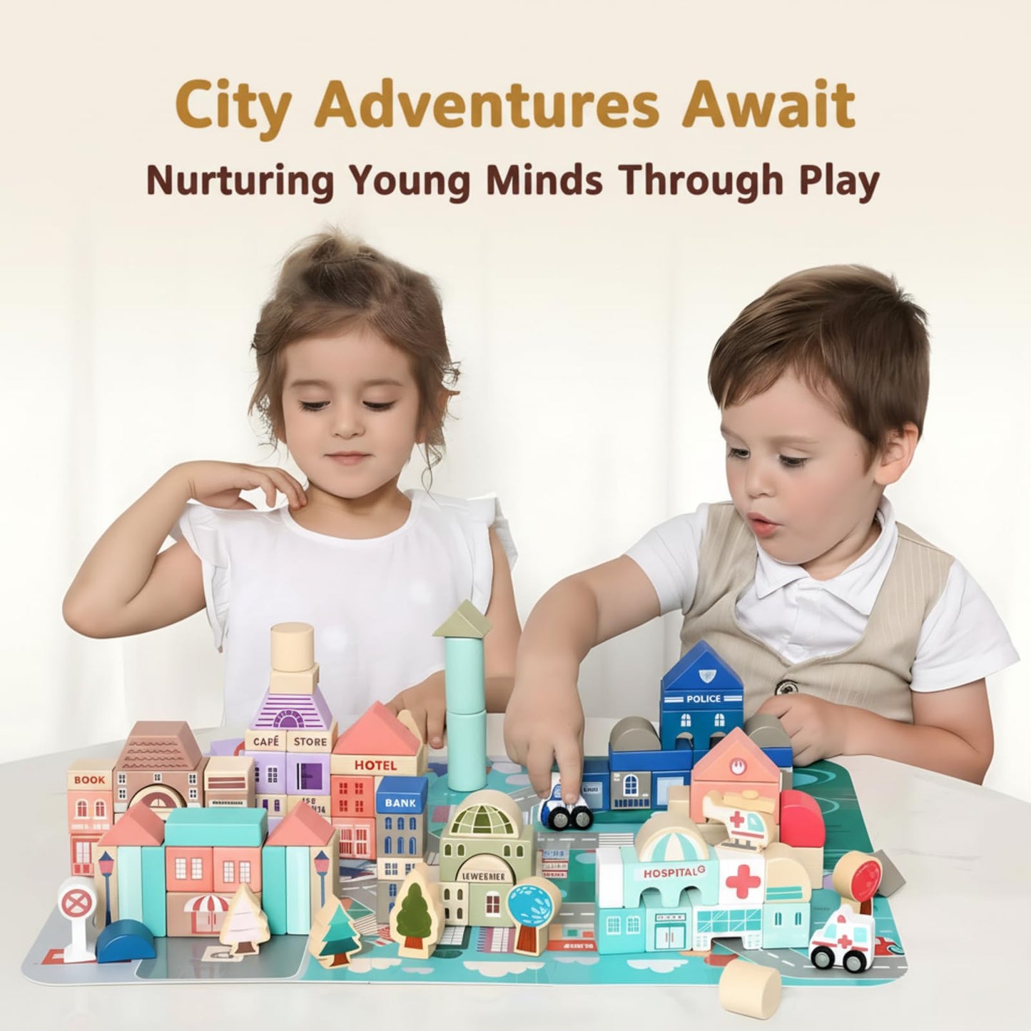 Migargle Wooden Building Blocks Set – City Construction Stacker for 3+ Kids