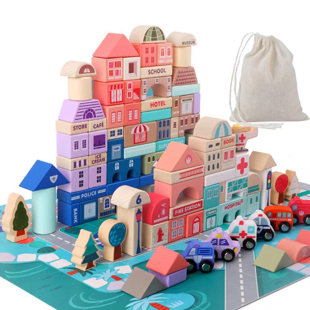 Migargle Wooden Building Blocks Set – City Construction Stacker for 3+ Kids