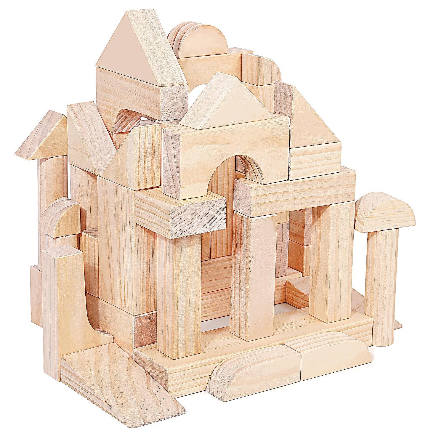 Migargle Large Wooden Building Blocks Set – 64 Pieces, Storage Box, Open-Ended Preschool Toys (3+ Years)