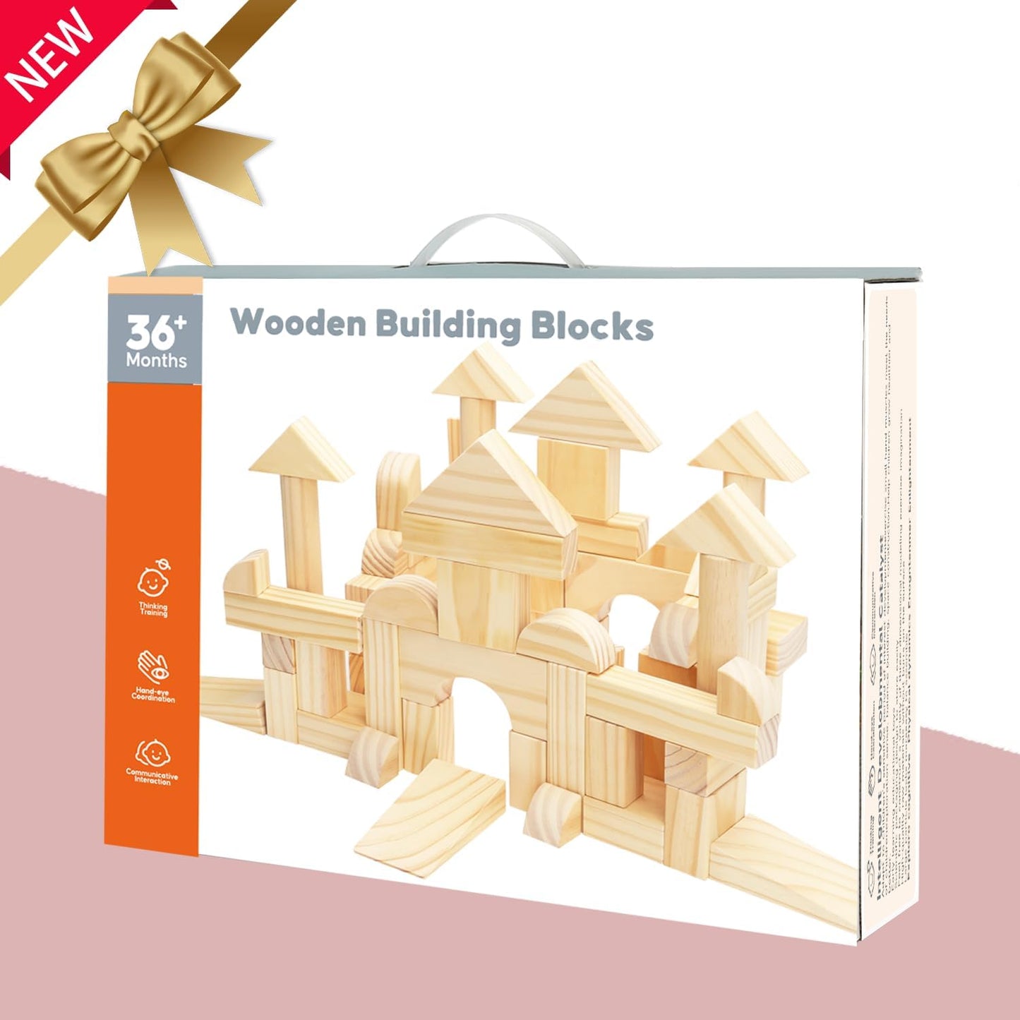 Migargle Large Wooden Building Blocks Set – 64 Pieces, Storage Box, Open-Ended Preschool Toys (3+ Years)
