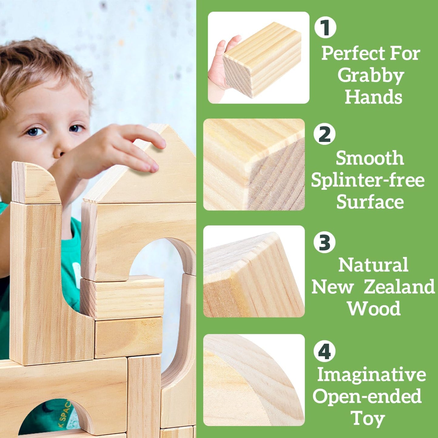 Migargle Large Wooden Building Blocks Set – 64 Pieces, Storage Box, Open-Ended Preschool Toys (3+ Years)