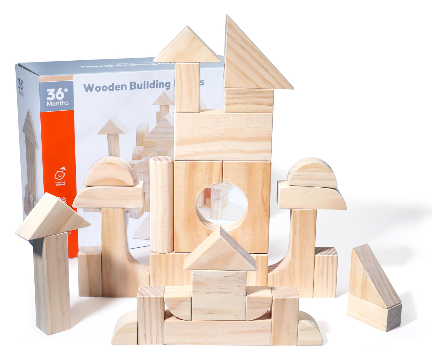 Migargle Large Wooden Building Blocks Set – 64 Pieces, Storage Box, Open-Ended Preschool Toys (3+ Years)