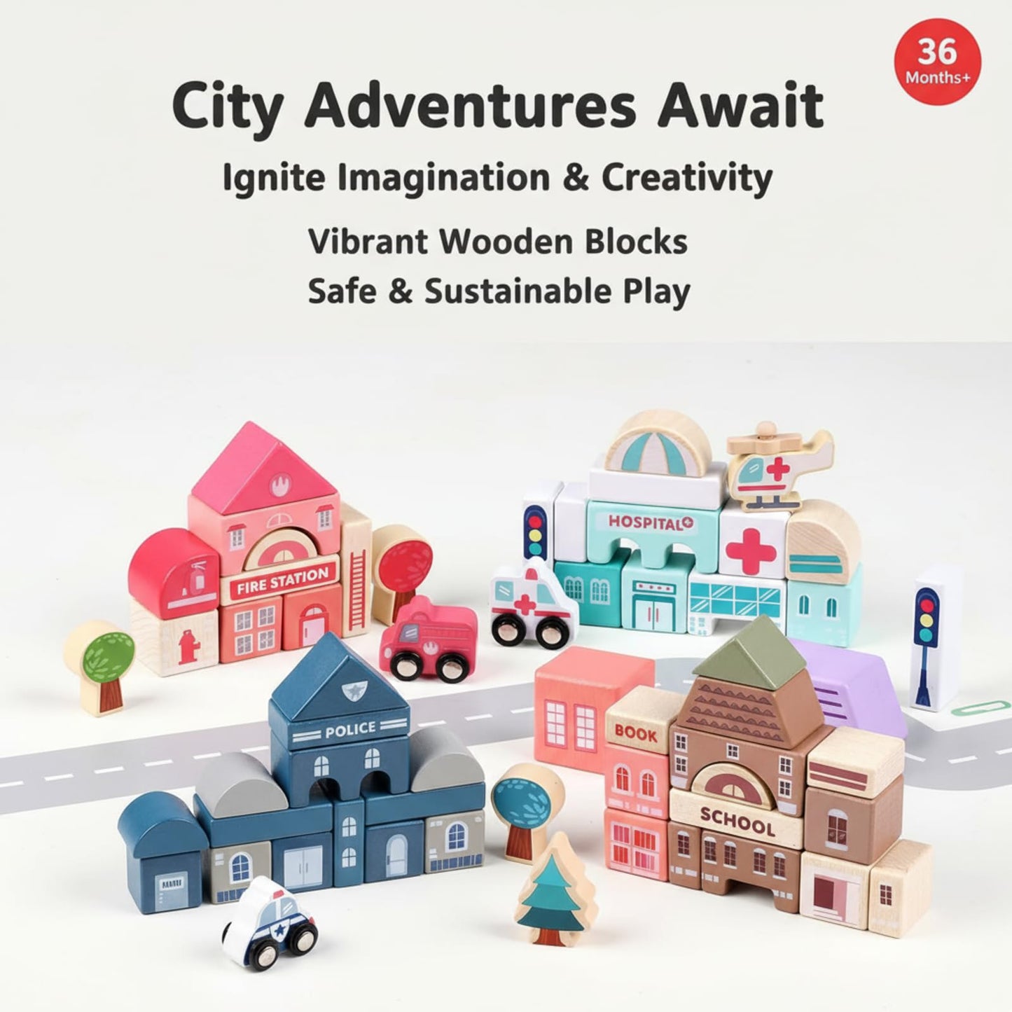 Migargle Wooden Building Blocks Set – City Construction Stacker for 3+ Kids