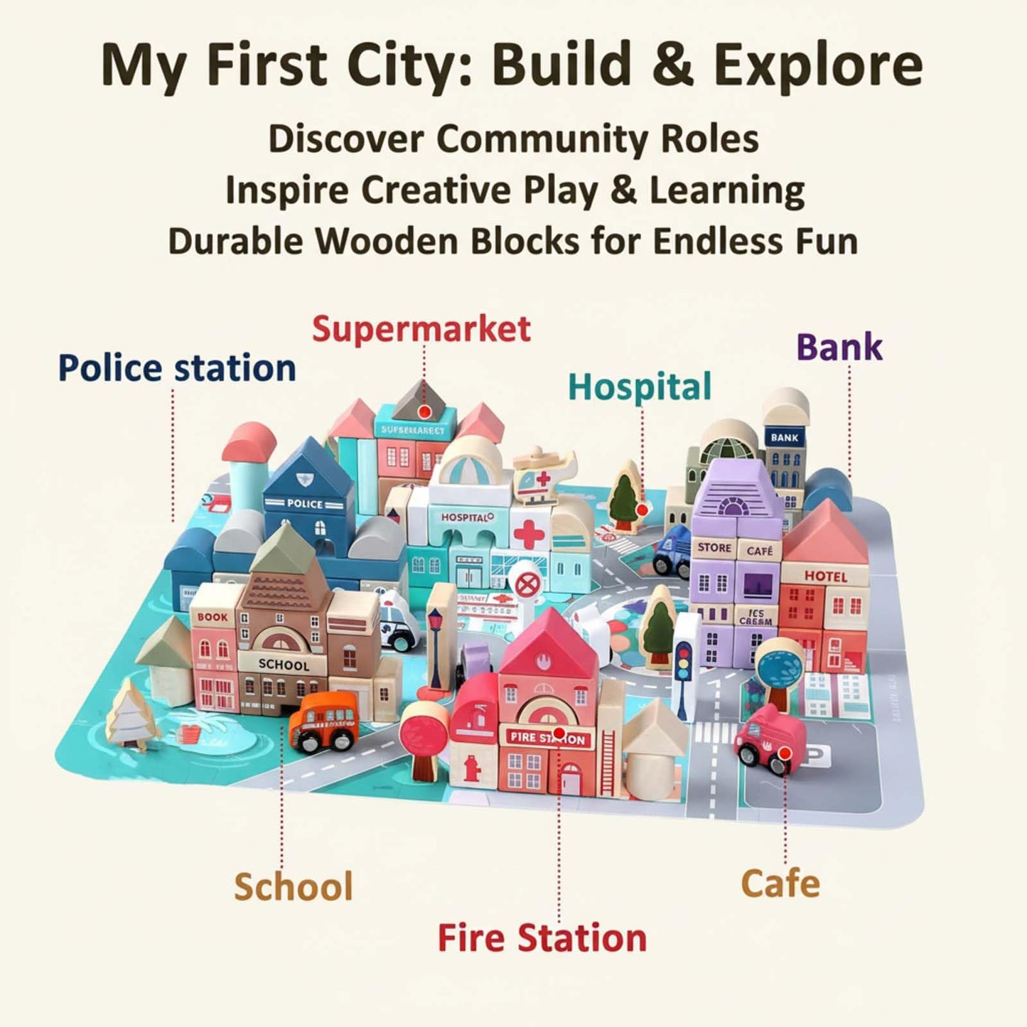 Migargle Wooden Building Blocks Set – City Construction Stacker for 3+ Kids