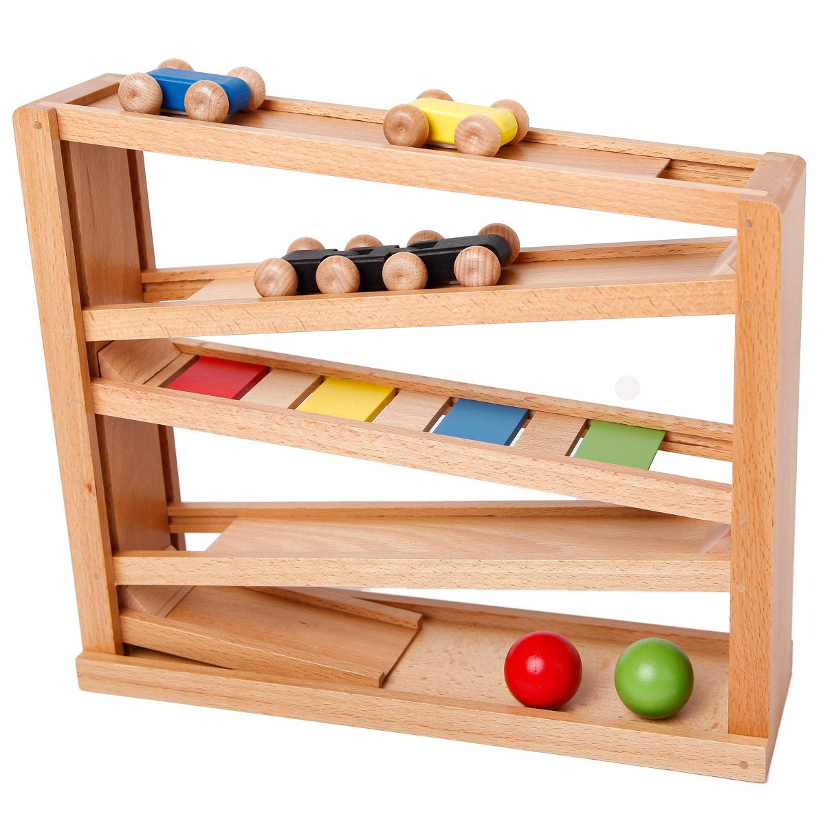 Migargle Wooden Ramp Racer – Toddler Race Track with 3 Wood Cars & 2 Balls | Gifts for Ages 1–3