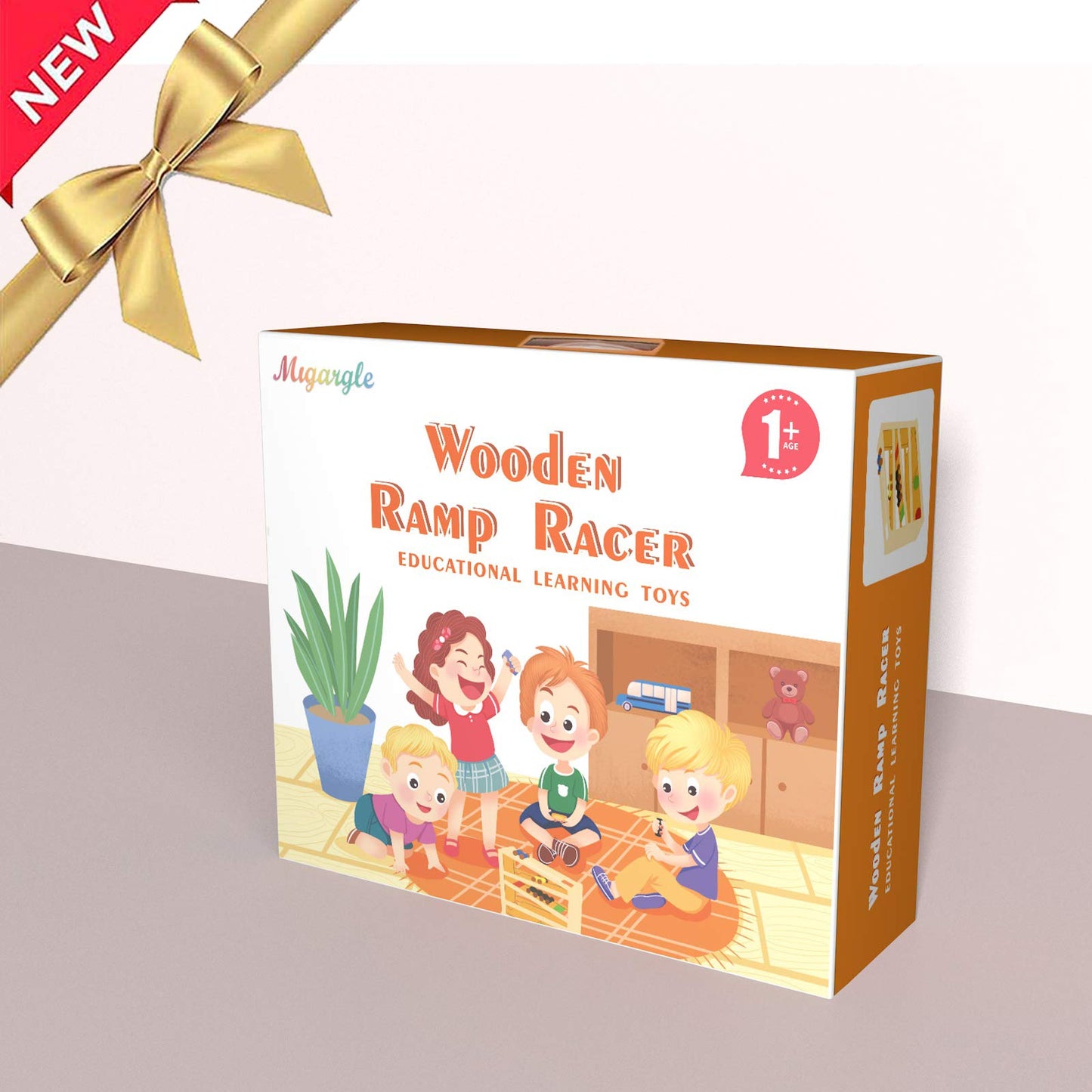 Migargle Wooden Ramp Racer – Toddler Race Track with 3 Wood Cars & 2 Balls | Gifts for Ages 1–3