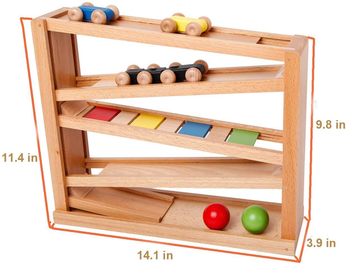 Migargle Wooden Ramp Racer – Toddler Race Track with 3 Wood Cars & 2 Balls | Gifts for Ages 1–3