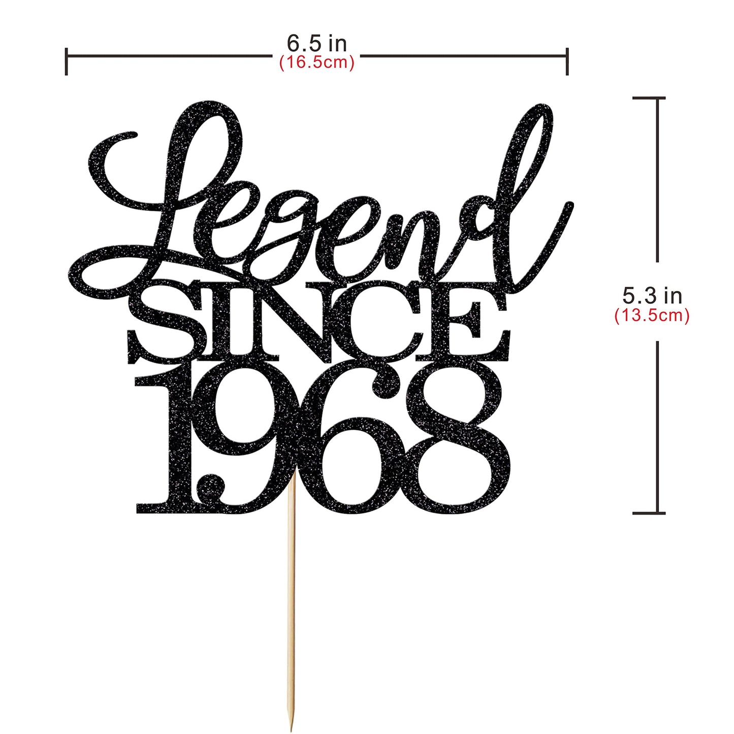 Migeaks Legend Since 1968 Cake Topper – 58th Birthday, Black Glitter, Handmade