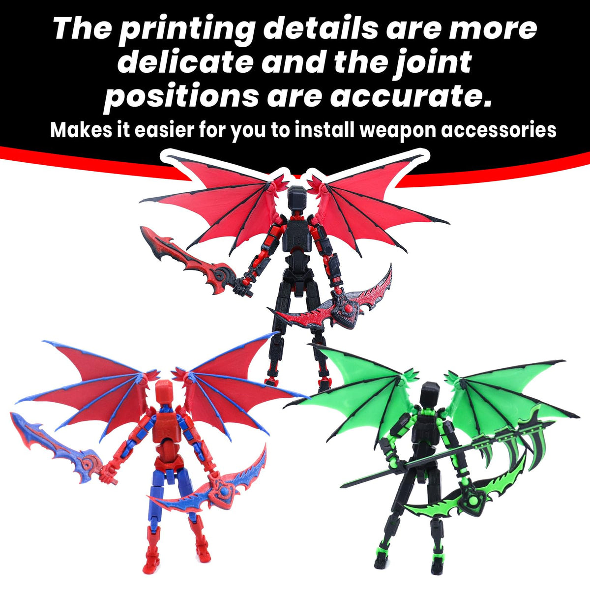 MIGESS Titan 13 Robot Action Figure – 3D-Printed Articulated Hero with Demon Wings | Rose Red