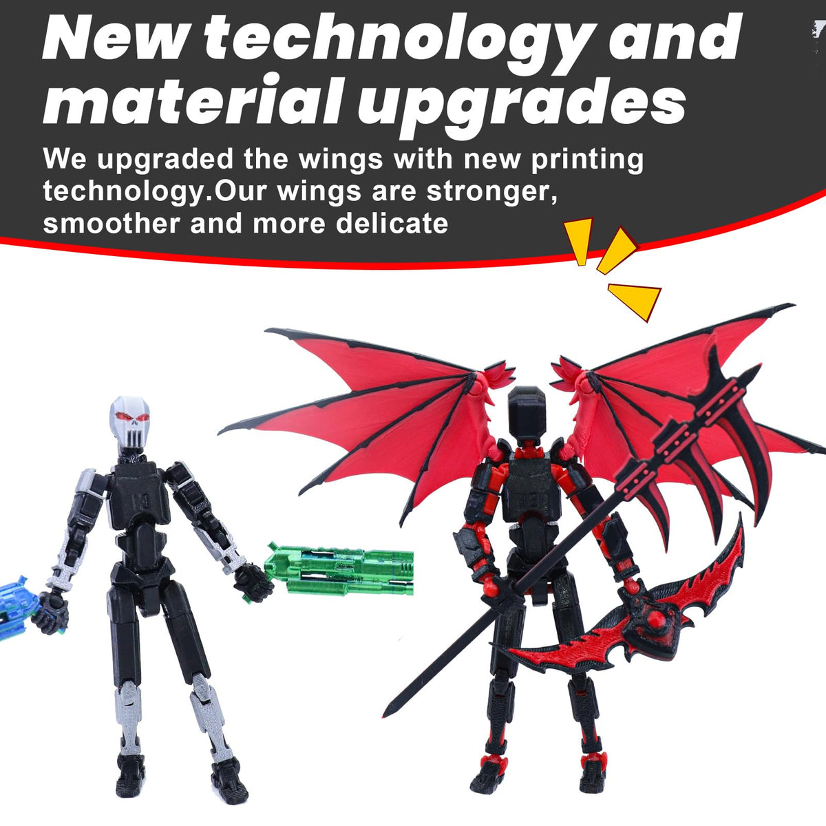 MIGESS Titan 13 Robot Action Figure – 3D-Printed Articulated Hero with Demon Wings | Rose Red