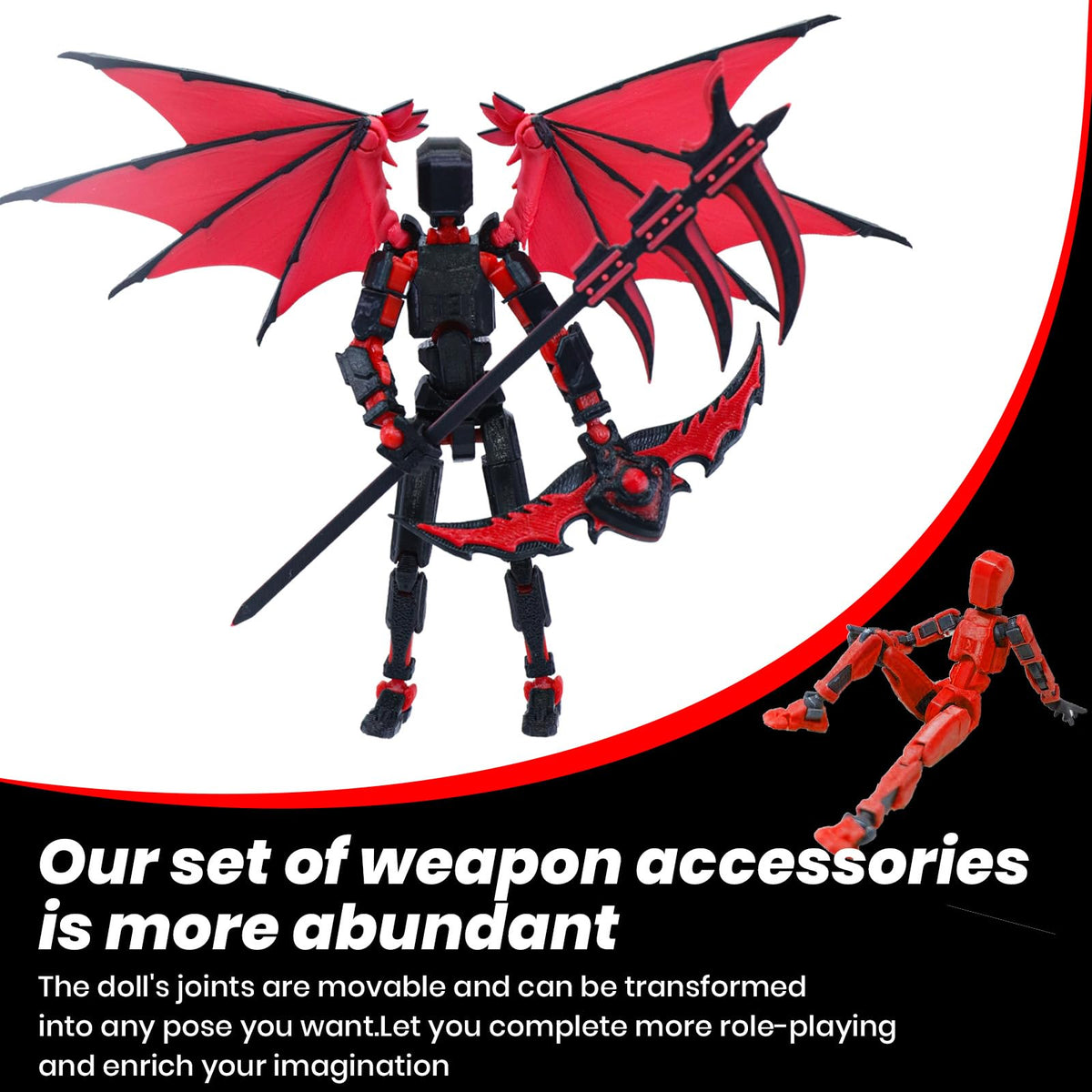 MIGESS Titan 13 Robot Action Figure – 3D-Printed Articulated Hero with Demon Wings | Rose Red