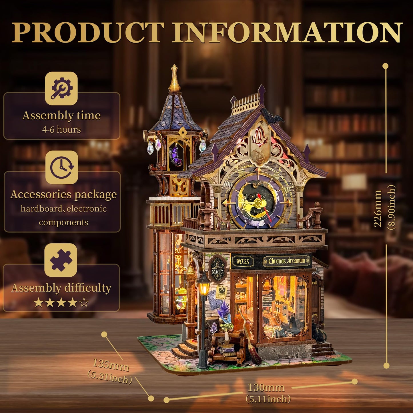 Miggley DIY Miniature House Kit | Time Magic Club Book Nook 3D Puzzle for Adults