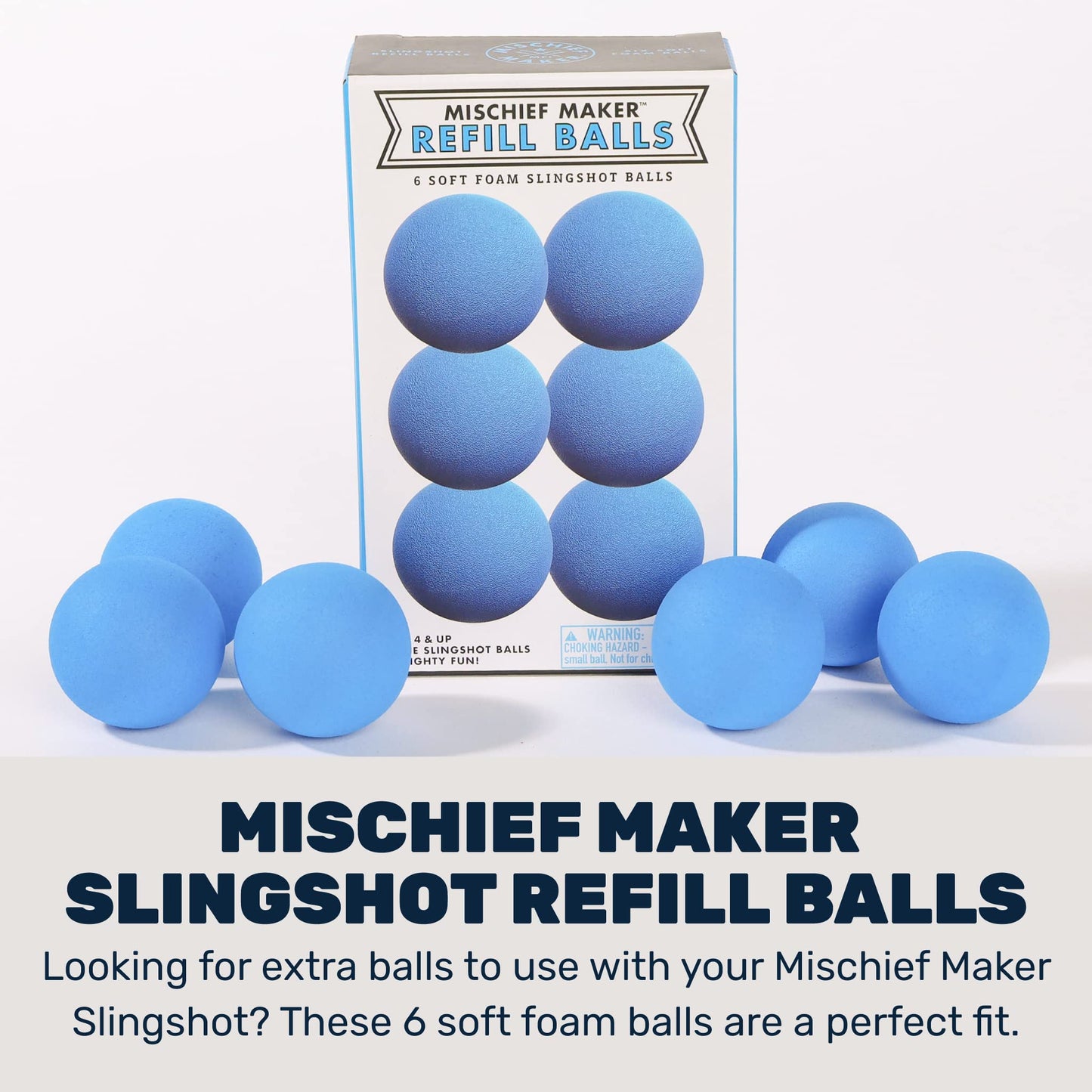 Mighty Fun! Mischief Maker Slingshot Foam Balls Refill Pack – EVA Foam, 6-Pack, Blue