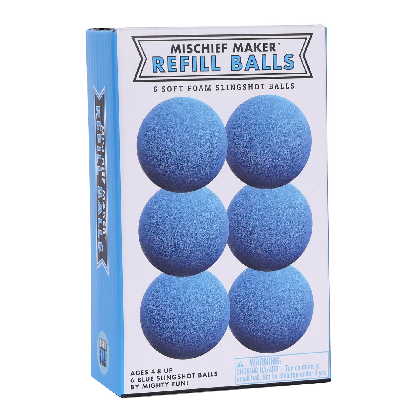 Mighty Fun! Mischief Maker Slingshot Foam Balls Refill Pack – EVA Foam, 6-Pack, Blue