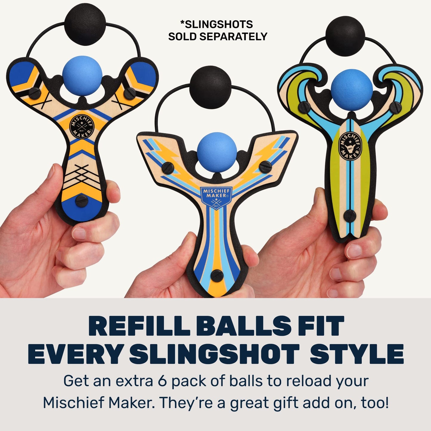 Mighty Fun! Mischief Maker Slingshot Foam Balls Refill Pack – EVA Foam, 6-Pack, Blue